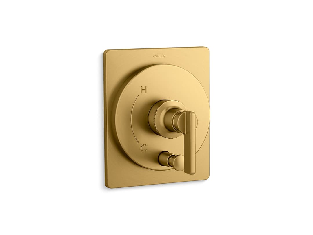 Kohler CastiaE by Studio McGee Rite-Temp valve trim with push-button diverter - Vibrant Brushed Moderne Brass by Kohler
