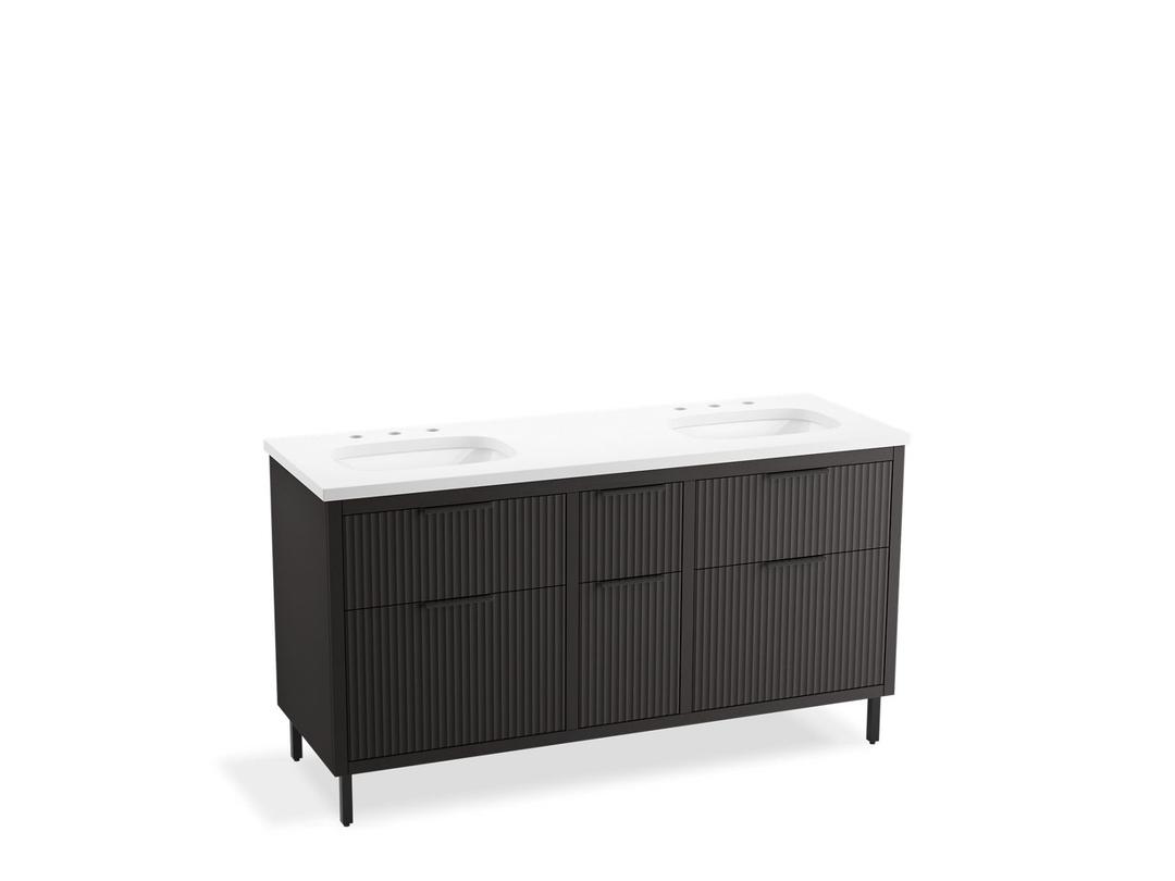 Kohler Spacity 60'' wall-hung bathroom vanity cabinet with sinks and quartz top - Dark Steel by Kohler