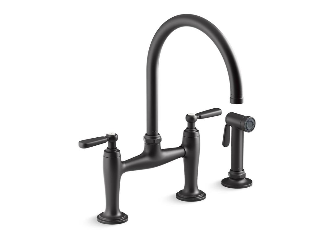 EdalynE by Studio McGee Two-hole bridge kitchen sink faucet with side sprayer by Kohler
