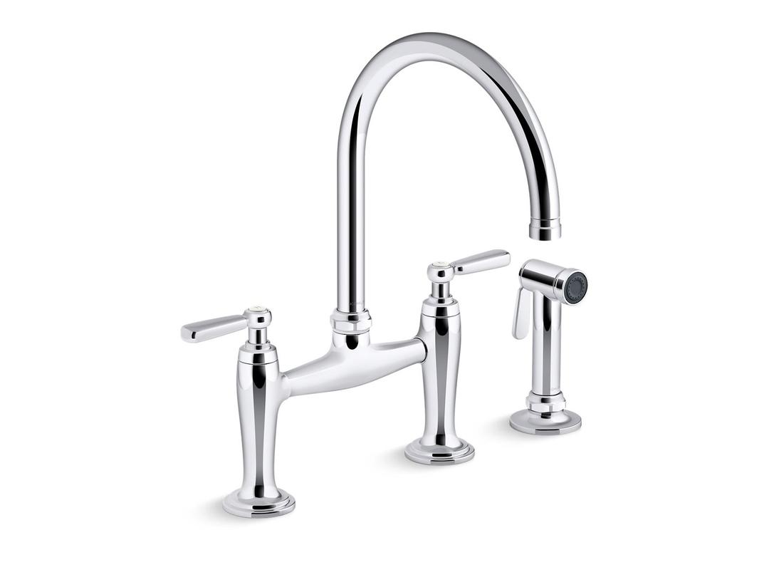 EdalynE by Studio McGee Two-hole bridge kitchen sink faucet with side sprayer by Kohler