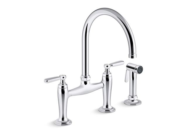 EdalynE by Studio McGee Two-hole bridge kitchen sink faucet with side sprayer