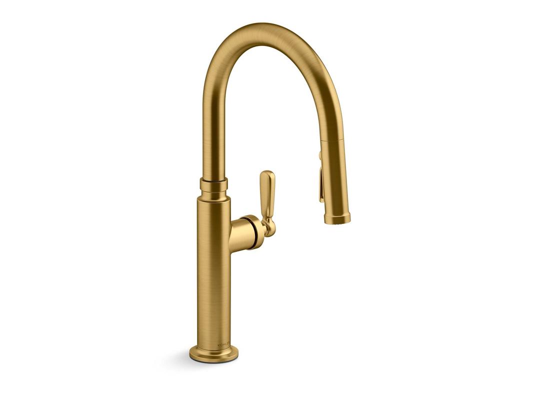 Kohler EdalynE by Studio McGee Pull-down kitchen sink faucet with three-function sprayhead - Vibrant Brushed Moderne Brass by Kohler
