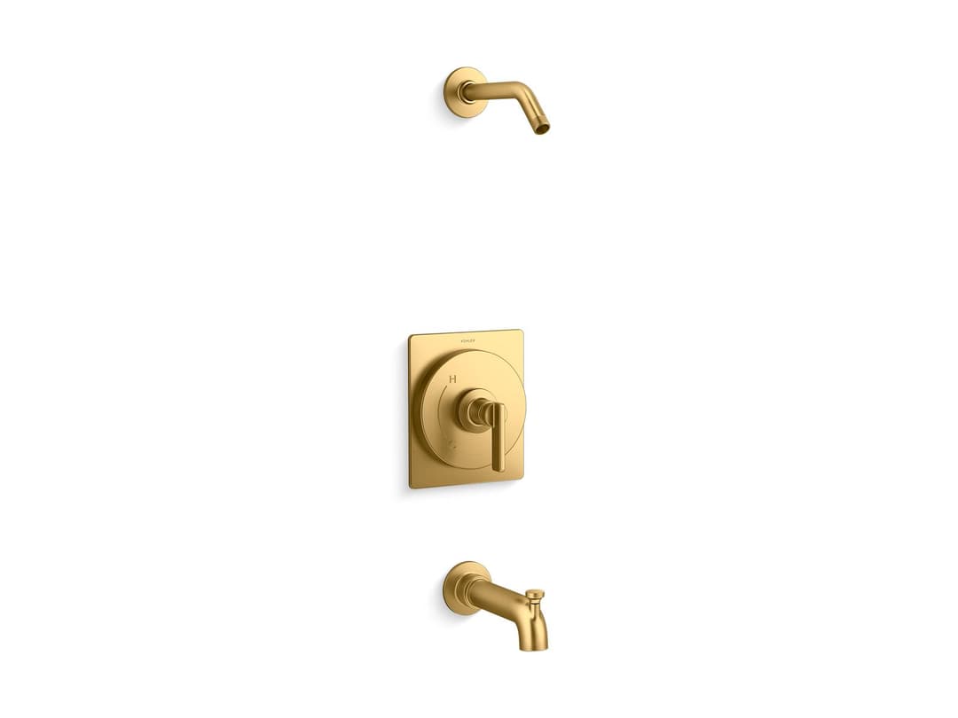 Kohler CastiaE by Studio McGee Rite-Temp bath and shower trim kit, without showerhead - Vibrant Brushed Moderne Brass by Kohler