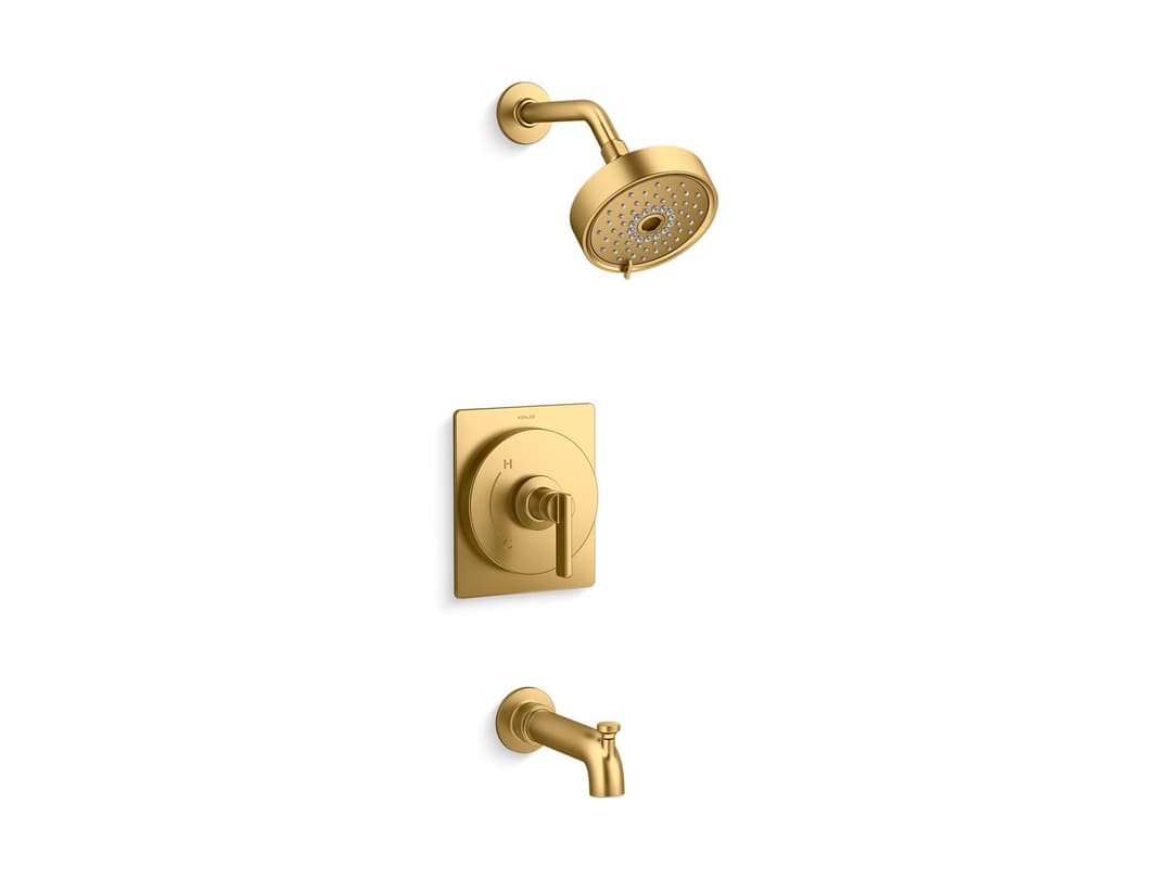 Kohler CastiaE by Studio McGee Rite-Temp bath and shower trim kit, 2.5 gpm - Vibrant Brushed Moderne Brass by Kohler