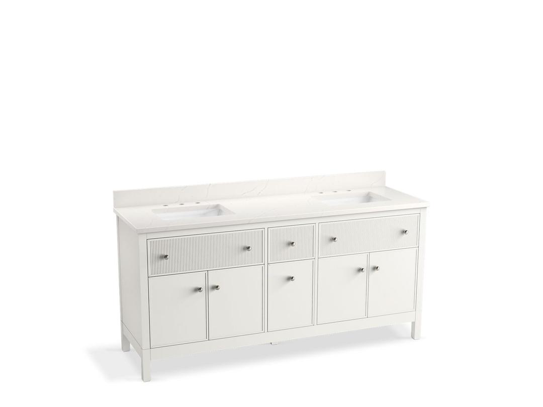 MalinE by Studio McGee 72'' bathroom vanity cabinet with sinks and quartz top by Kohler