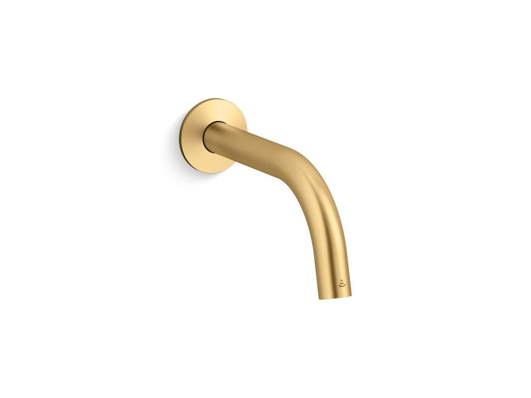 Kohler Components Touchless wall-mount lavatory faucet with Kinesis sensor technology, Tube design, CortexE-enabled, AC-powered, 0.5 gpm - Vibrant Brushed Moderne Brass by Kohler