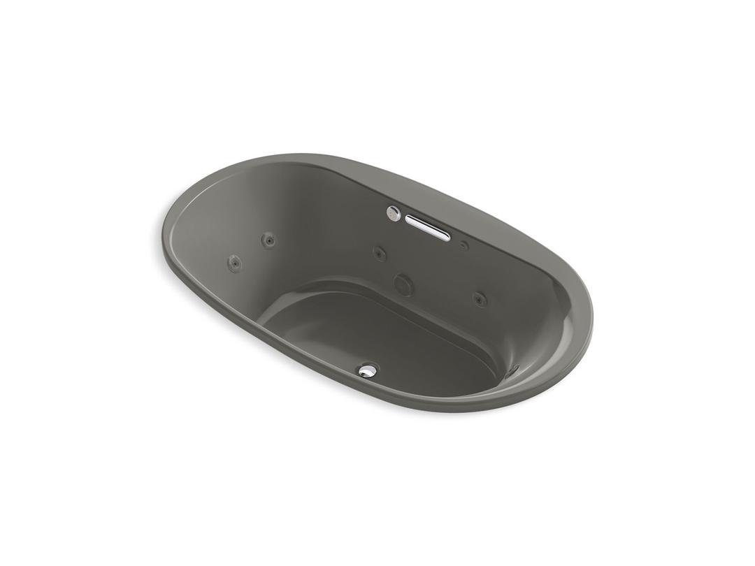 Kohler Underscore Oval 71-1/2'' x 41-1/2'' Heated BubbleMassageE air bath with whirlpool, center drain - Thunder Grey by Kohler