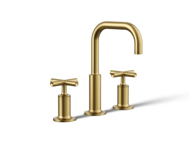 Kohler Purist Widespread bathroom sink faucet with Cross handles, 1.2 gpm - Vibrant Brushed Moderne Brass