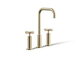 Kohler Purist Widespread bathroom sink faucet with Cross handles, 1.2 gpm - Vibrant French Gold - image 3