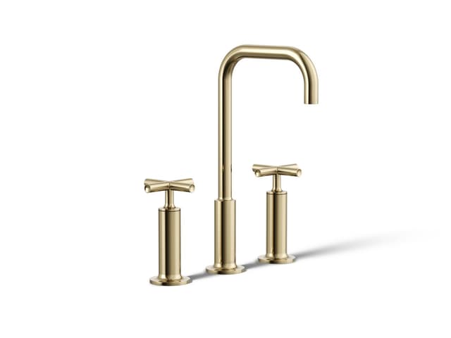 Kohler Purist Widespread bathroom sink faucet with Cross handles, 1.2 gpm - Vibrant French Gold