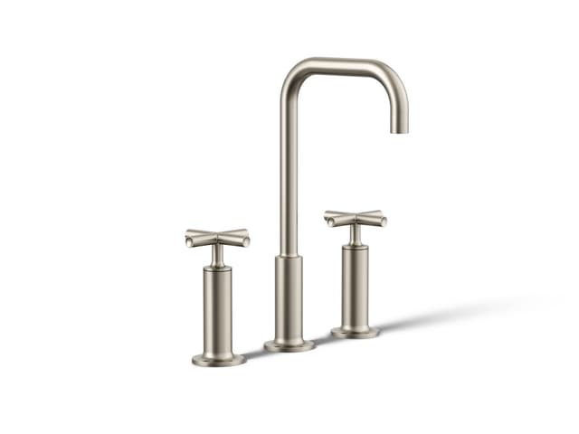 Kohler Purist Widespread bathroom sink faucet with Cross handles, 1.2 gpm - Vibrant Brushed Nickel