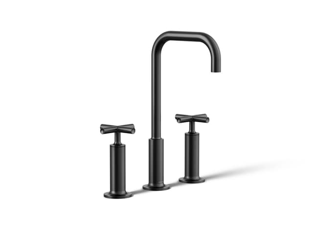 Kohler Purist Widespread bathroom sink faucet with Cross handles, 1.2 gpm - Matte Black