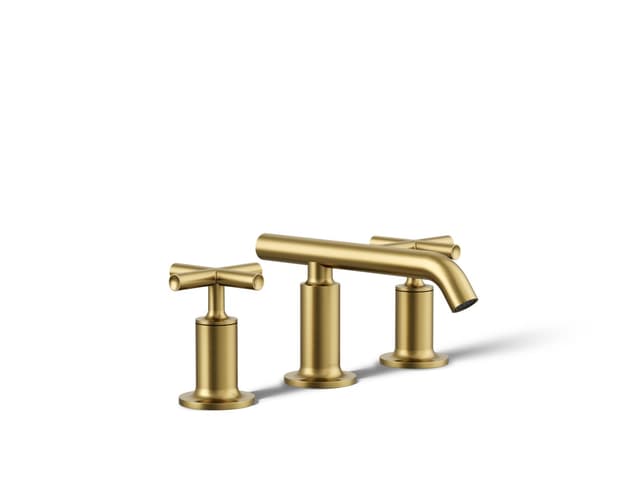 Kohler Purist Widespread bathroom sink faucet with Cross handles, 1.2 gpm - Vibrant Brushed Moderne Brass