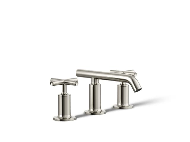 Kohler Purist Widespread bathroom sink faucet with Cross handles, 1.2 gpm - Vibrant Polished Nickel