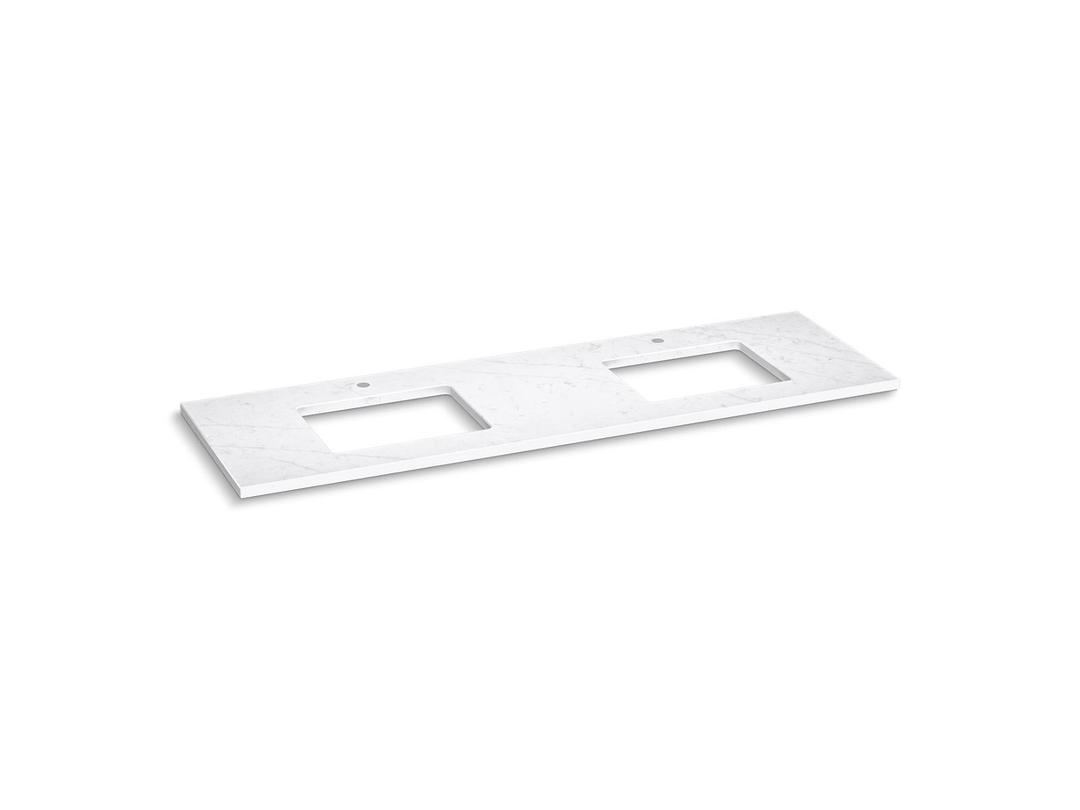 Silestone 73'' quartz vanity top with two rectangular cutouts by Kohler