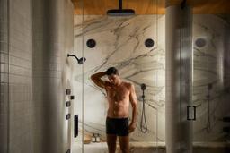 Statement 10'' ceiling-mount two-function rainhead arm and flange - image 10