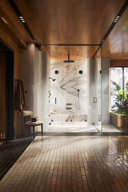 Statement 10'' ceiling-mount two-function rainhead arm and flange - image 12