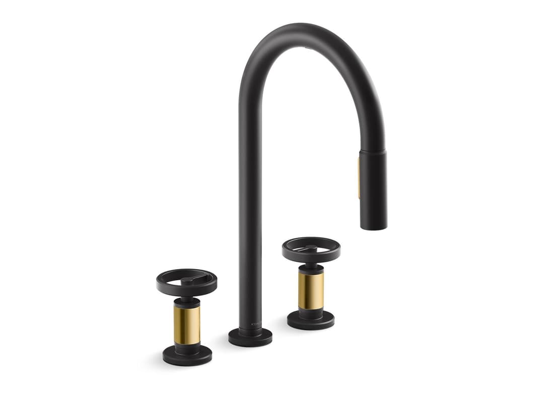 Kohler Touchless pull-down kitchen sink faucet with two-function sprayhead - Matte Black With Brushed Moderne Brass by Kohler