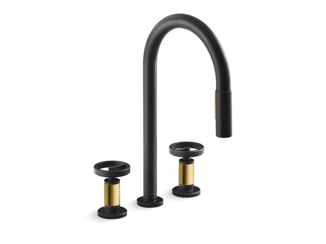 Kohler Touchless pull-down kitchen sink faucet with two-function sprayhead - Matte Black With Brushed Moderne Brass