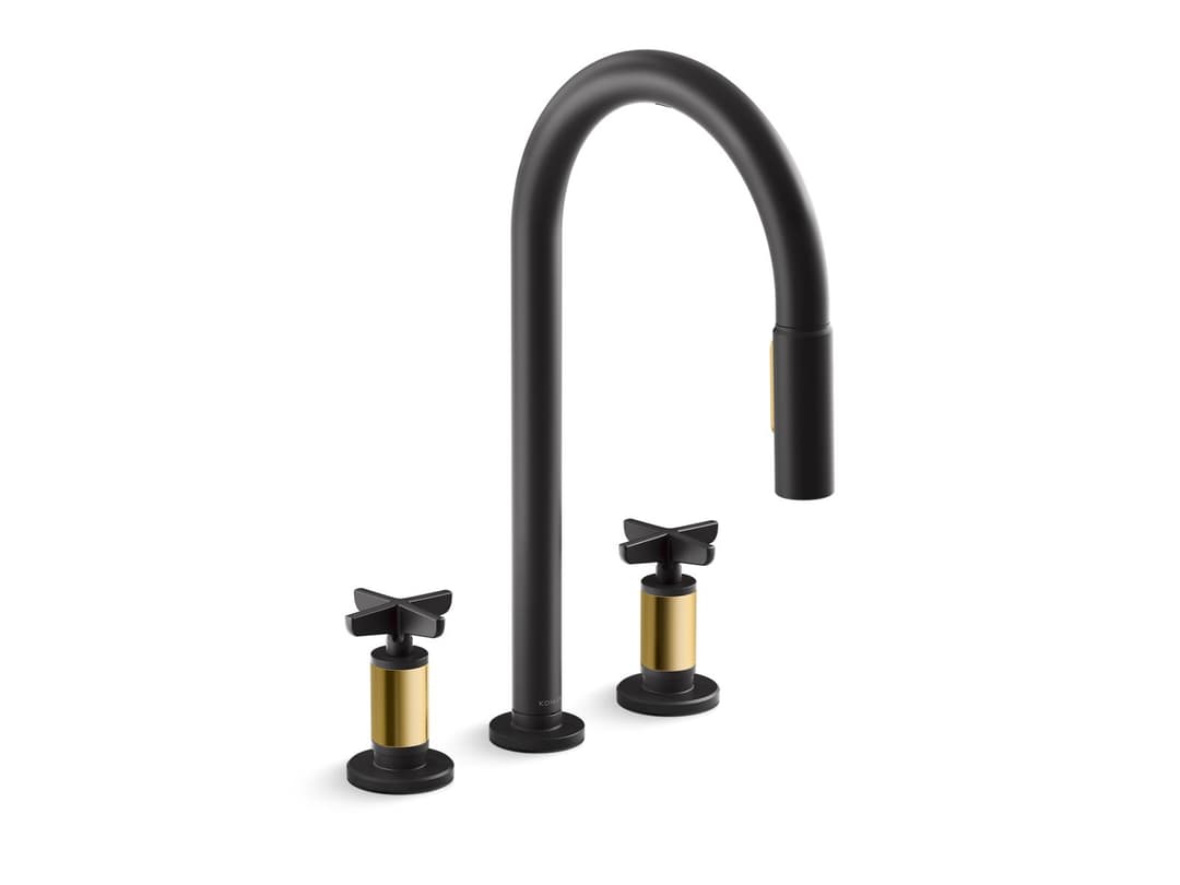 Kohler Touchless pull-down kitchen sink faucet with two-function sprayhead - Matte Black With Brushed Moderne Brass by Kohler