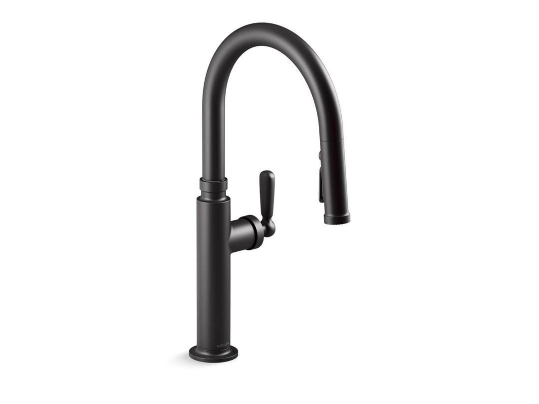 Touchless pull-down kitchen sink faucet with three-function sprayhead by Kohler