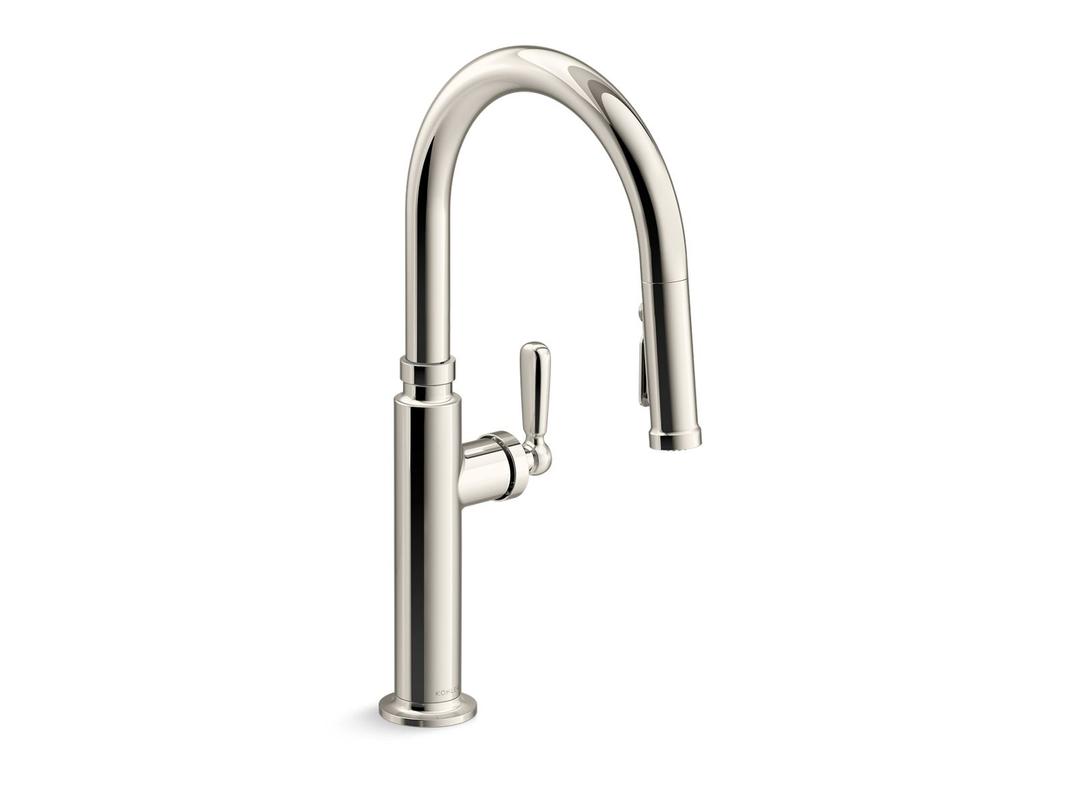 Touchless pull-down kitchen sink faucet with three-function sprayhead by Kohler