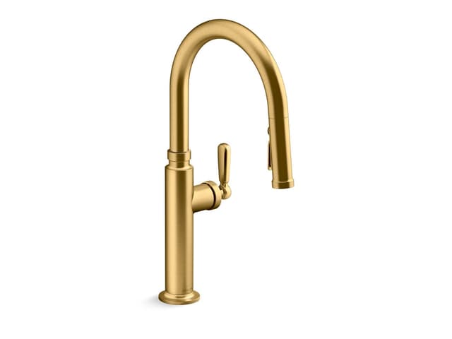 Kohler Touchless pull-down kitchen sink faucet with three-function sprayhead - Vibrant Brushed Moderne Brass