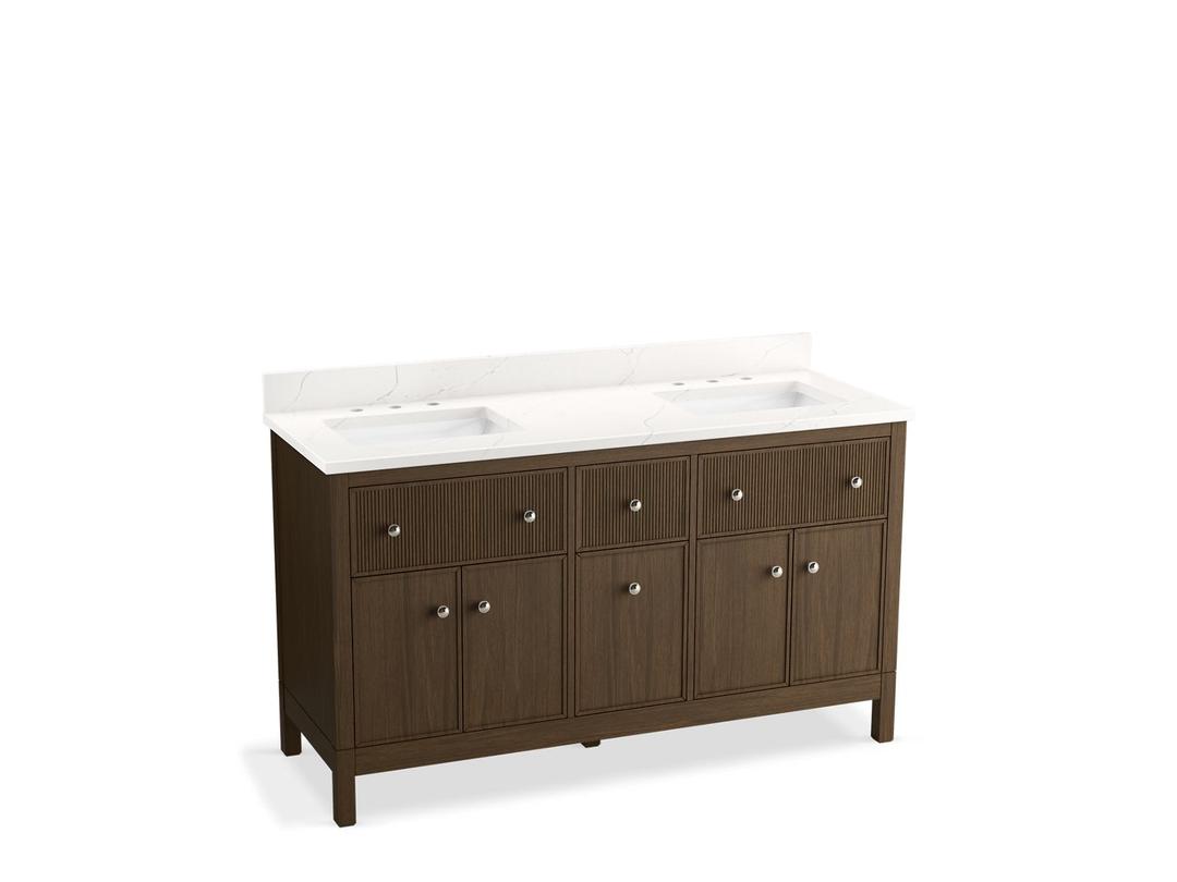 60'' bathroom vanity cabinet with sinks and quartz top by Kohler