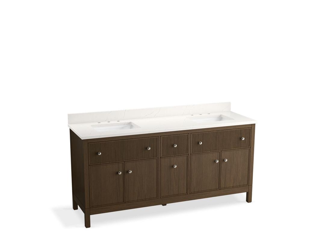 72'' bathroom vanity cabinet with sinks and quartz top by Kohler