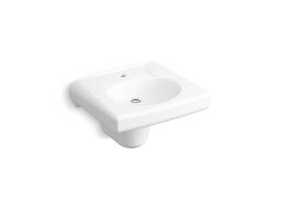 BrenhamE Wall-mount or concealed carrier arm mount commercial bathroom sink with single faucet hole and shroud - White - image 1
