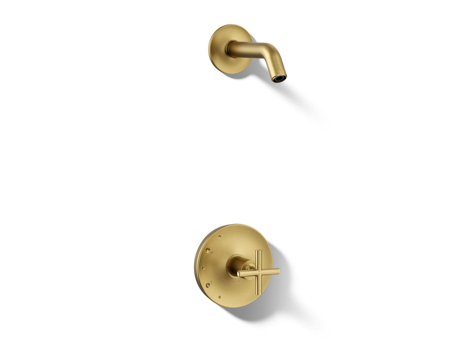 Kohler Purist Rite-Temp shower trim kit with cross handle, without showerhead - Vibrant Brushed Moderne Brass by Kohler