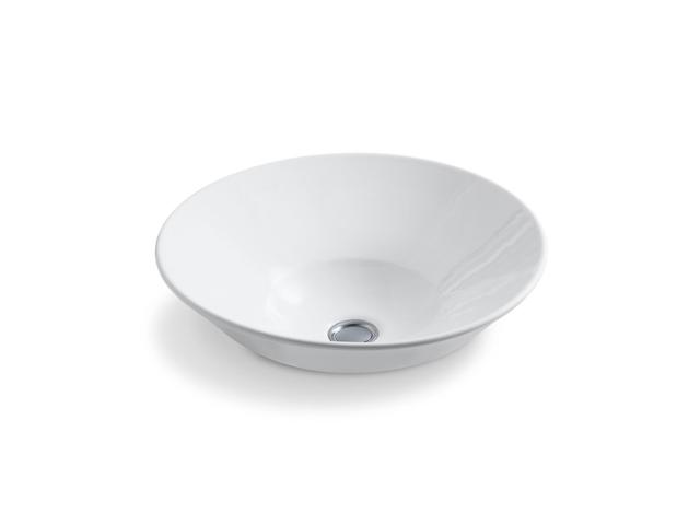Conical Bell vessel or wall-mount bathroom sink with glazed underside - White