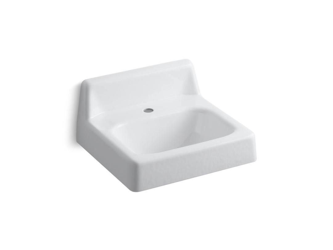 Kohler HudsonE 20'' x 18'' wall-mount/concealed arm carrier bathroom sink with single faucet hole and lugs for chair carrier - White by Kohler