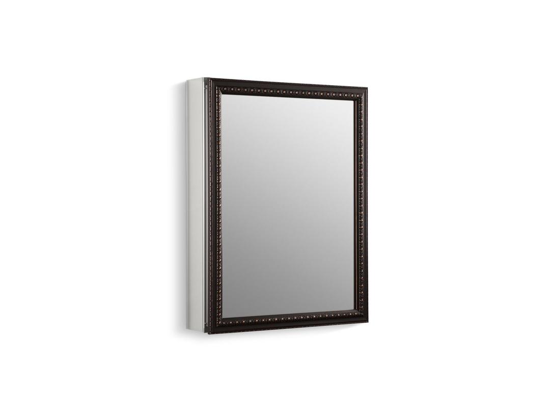 20'' W x 26'' H aluminum single-door medicine cabinet with oil-rubbed bronze framed mirror door by Kohler