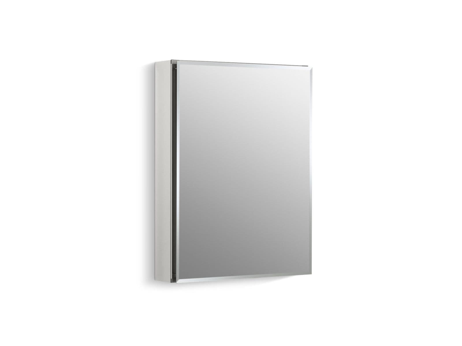 Kohler 20'' W x 26'' H aluminum single-door medicine cabinet with mirrored door, beveled edges by Kohler