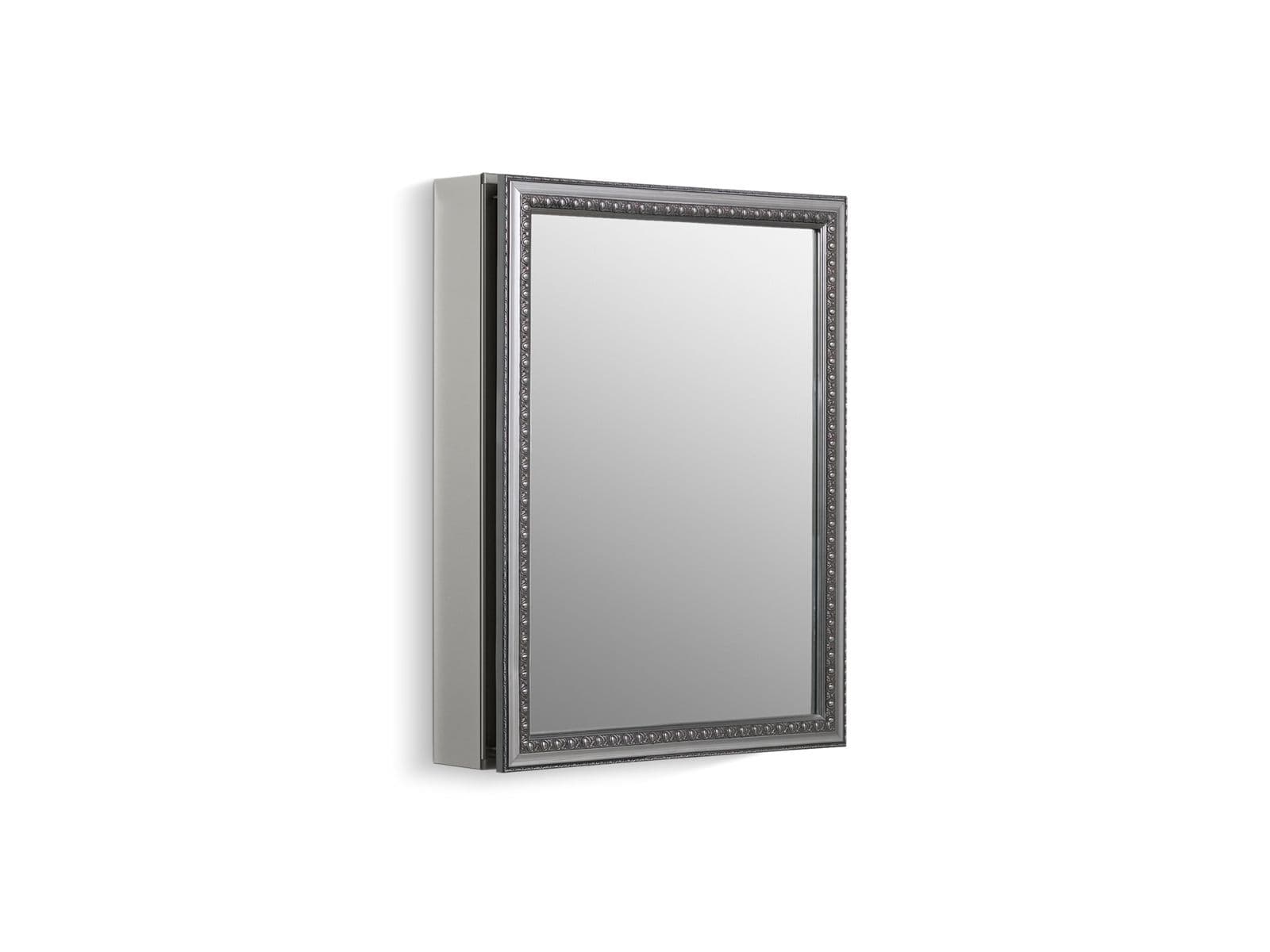 Kohler 20'' W x 26'' H aluminum single-door medicine cabinet with decorative silver framed mirrored door by Kohler