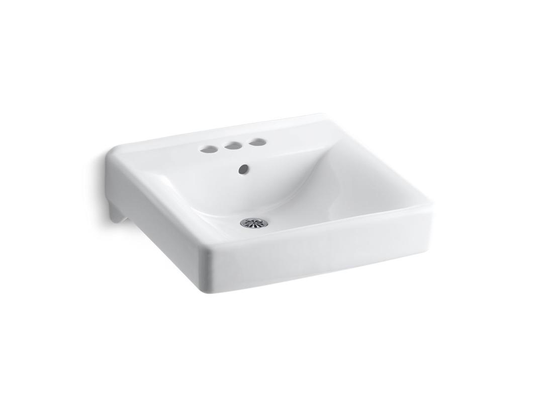 Kohler Soho 20'' x 18'' wall-mount/concealed arm carrier arm bathroom sink with 4'' centerset faucet holes - White by Kohler