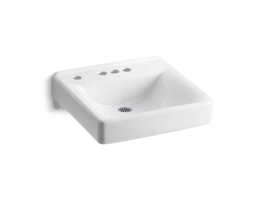 Kohler Soho 20'' x 18'' wall-mount/concealed arm carrier bathroom sink with 4'' centerset faucet holes and left-hand soap dispenser hole - White by Kohler