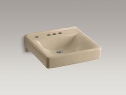 Kohler Soho 20'' x 18'' wall-mount/concealed arm carrier bathroom sink with 4'' centerset faucet holes and left-hand soap dispenser hole - White - image 2