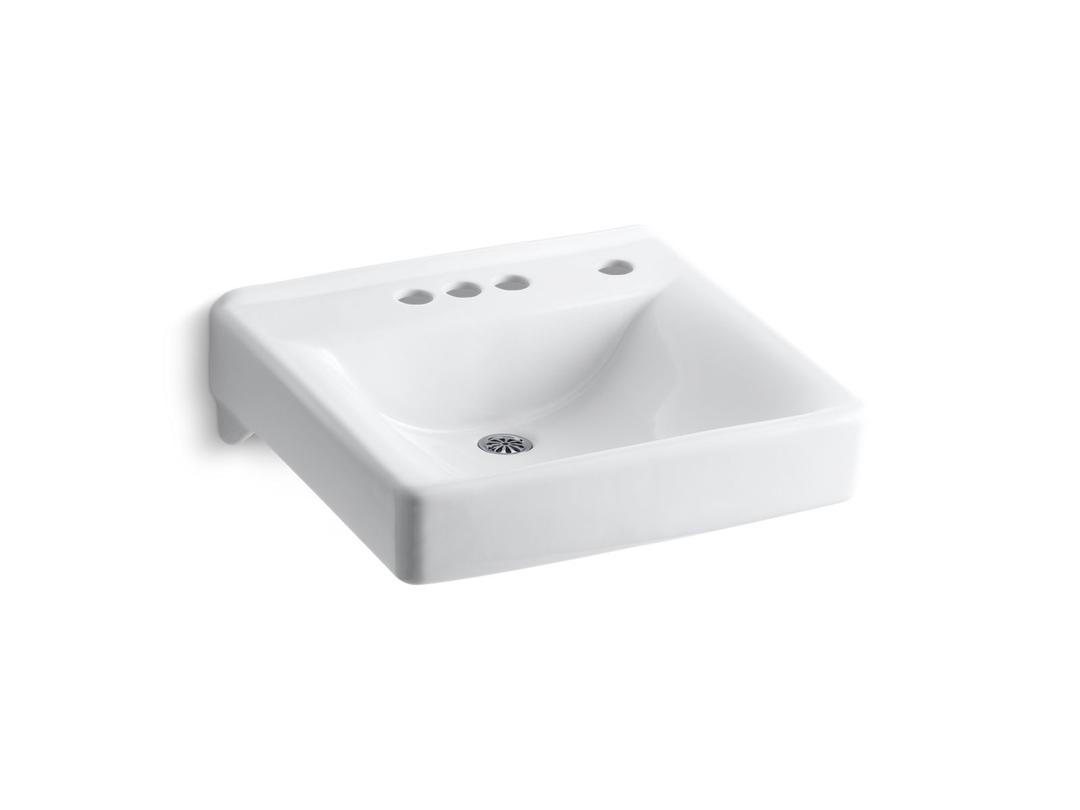Kohler Soho 20'' x 18'' wall-mount/concealed arm carrier bathroom sink with 4'' centerset faucet holes and right-hand soap dispenser hole - White by Kohler