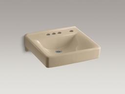 Kohler Soho 20'' x 18'' wall-mount/concealed arm carrier bathroom sink with 4'' centerset faucet holes and right-hand soap dispenser hole - White - image 2