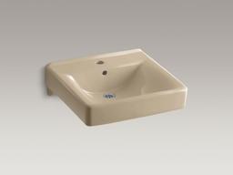 Kohler Soho 20'' x 18'' wall-mount/concealed arm carrier bathroom sink with single faucet hole - Biscuit - image 3