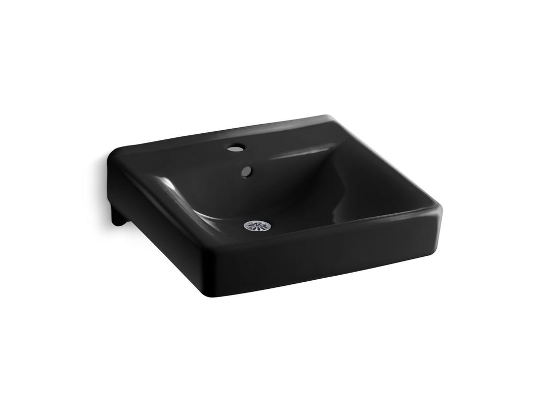 Kohler Soho 20'' x 18'' wall-mount/concealed arm carrier bathroom sink with single faucet hole - Black by Kohler
