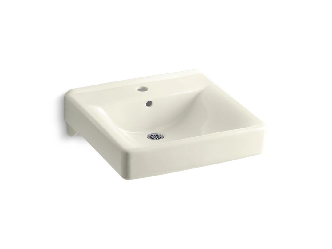 Kohler Soho 20'' x 18'' wall-mount/concealed arm carrier bathroom sink with single faucet hole - Biscuit by Kohler