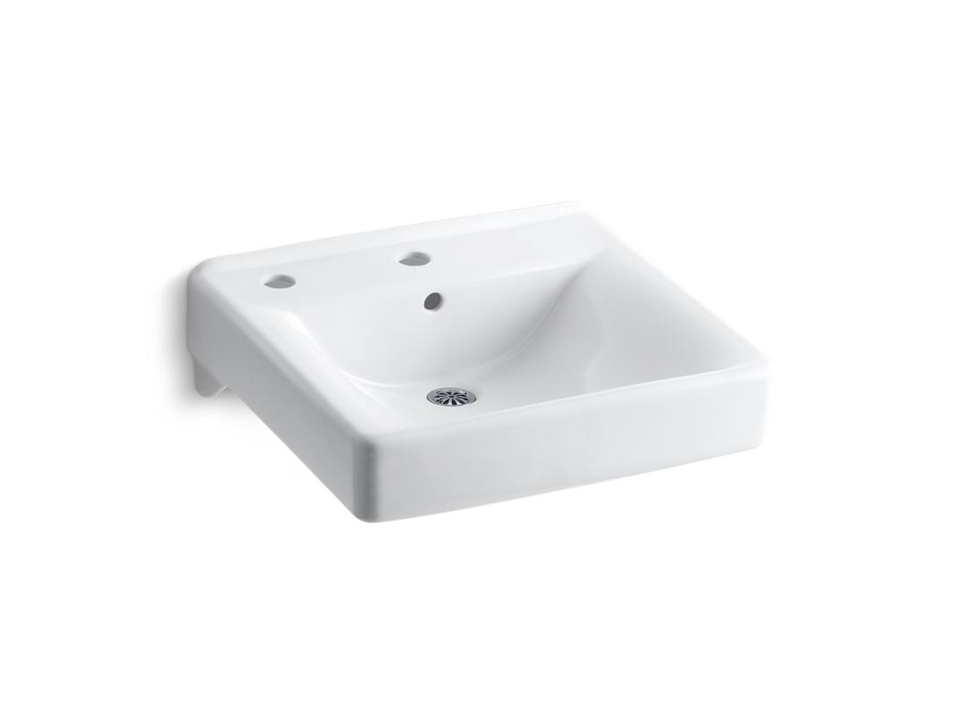 Kohler Soho 20'' x 18'' wall-mount/concealed arm carrier bathroom sink left-hand soap dispenser hole - White by Kohler
