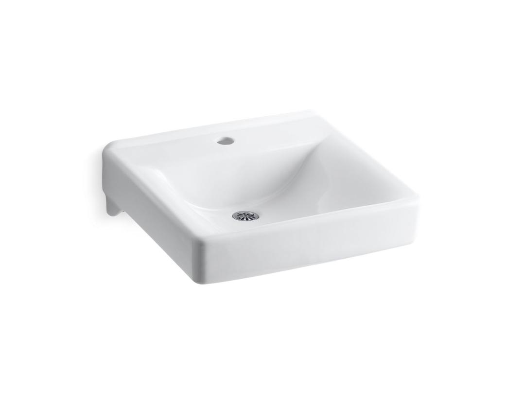 Kohler Soho 20'' x 18'' wall-mount/concealed arm carrier bathroom sink with single faucet hole - White by Kohler
