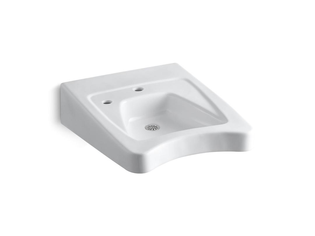 Kohler MorningsideE 20'' x 27'' wall-mount/concealed arm carrier wheelchair bathroom sink with single faucet hole and left-hand soap dispenser hole - White by Kohler