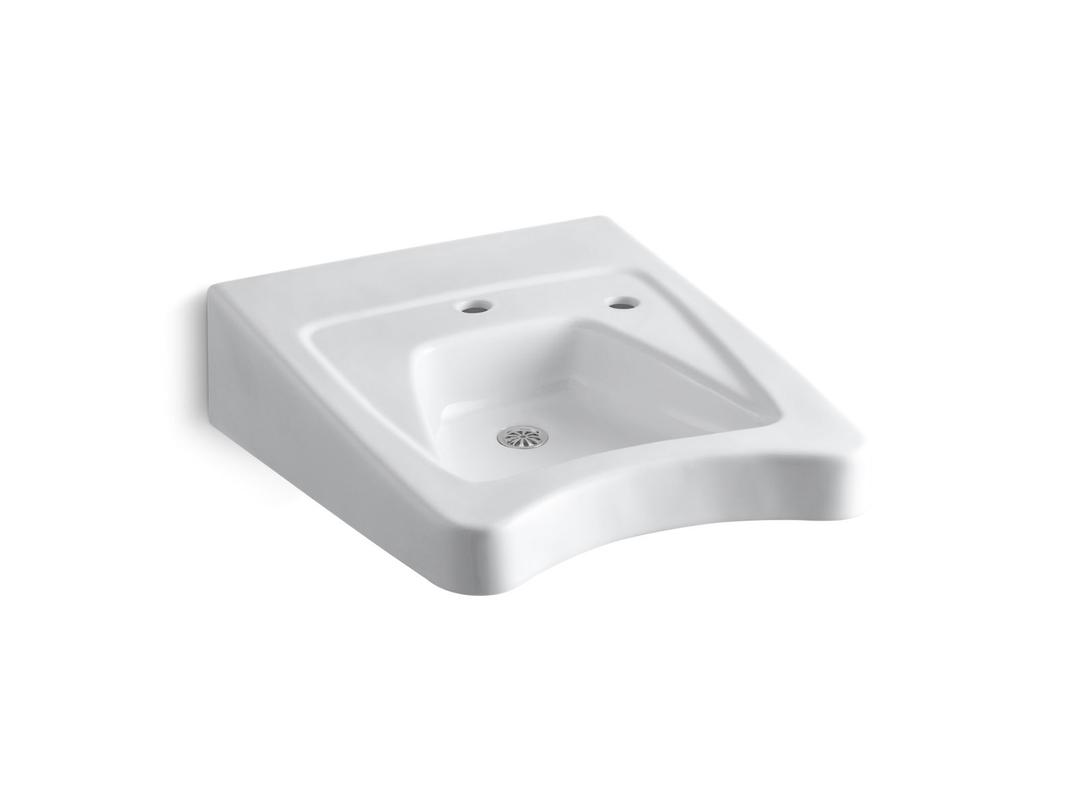 Kohler MorningsideE 20'' x 27'' wall-mount/concealed arm carrier wheelchair bathroom sink with single faucet hole and right-hand soap dispenser hole - White by Kohler