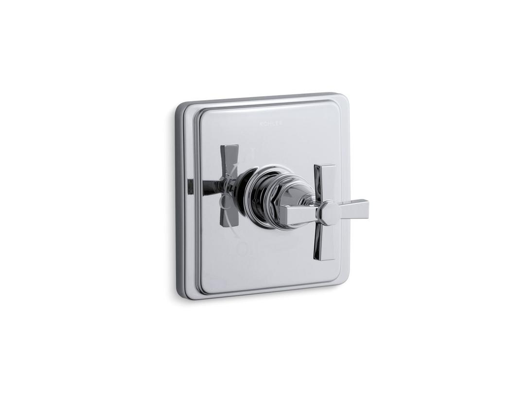 Kohler Pinstripe Pure Rite-Temp valve trim with cross handle - Polished Chrome by Kohler