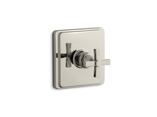 Kohler Pinstripe Pure Rite-Temp valve trim with cross handle - Vibrant Polished Nickel